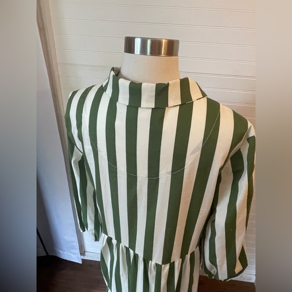 Rachel Zoe Cotton Green and White Striped Midi Dress Size Medium - Picture 5 of 7